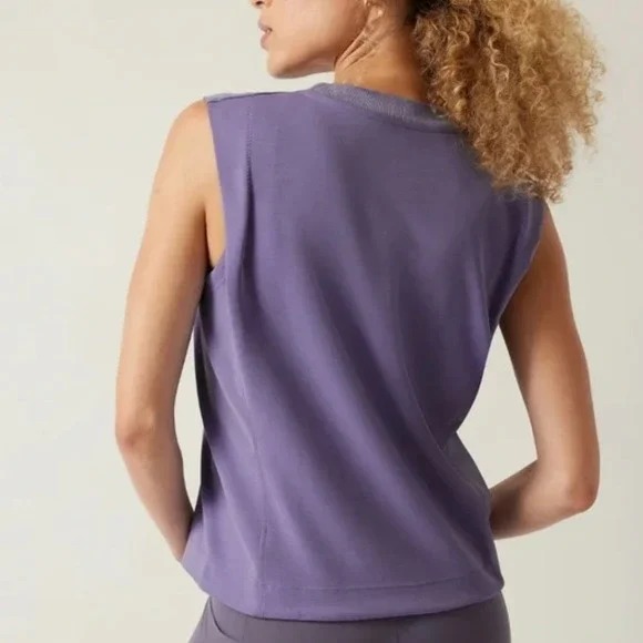 Athleta Seasoft Tank Sweatshirt Size Small Purple Sleeveless Muscle Tee Top - Picture 2 of 11